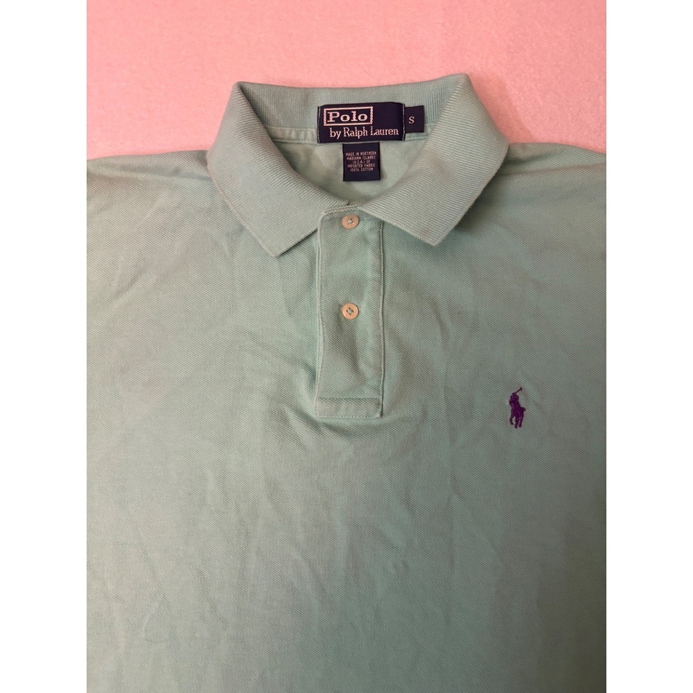 Polo Ralph Lauren Mens Small Mint Green Short Sleeve Pique Polo Purple Pony